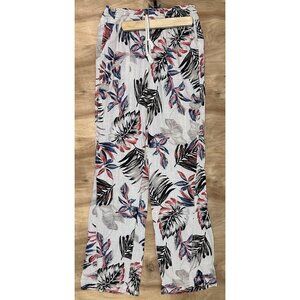 Cali 1850 Women's XS  Palm Leaf Linen Blend Straight Leg Drawstring Pant